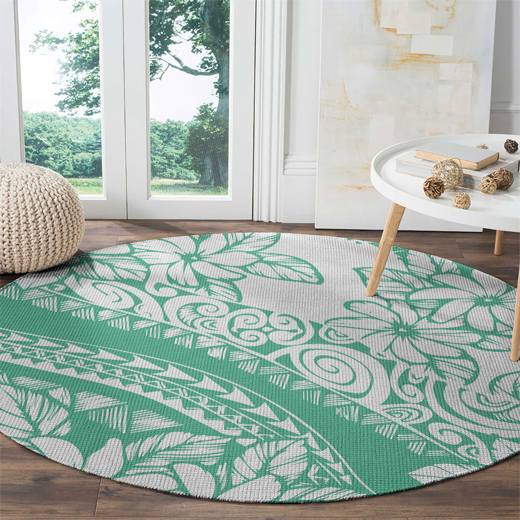 Polynesian Tiare Flower Cyan Pastel Vibes Round Carpet LT14 - Polynesian Pride