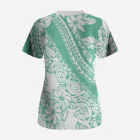 Polynesian Tiare Flower Cyan Pastel Vibes Scrub Top LT14 - Polynesian Pride