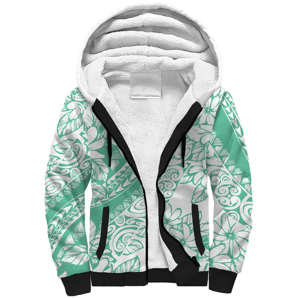 Polynesian Tiare Flower Cyan Pastel Vibes Sherpa Hoodie