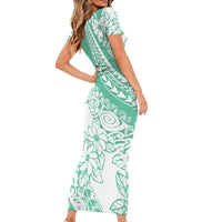 Polynesian Tiare Flower Cyan Pastel Vibes Short Sleeve Bodycon Dress LT14 - Polynesian Pride