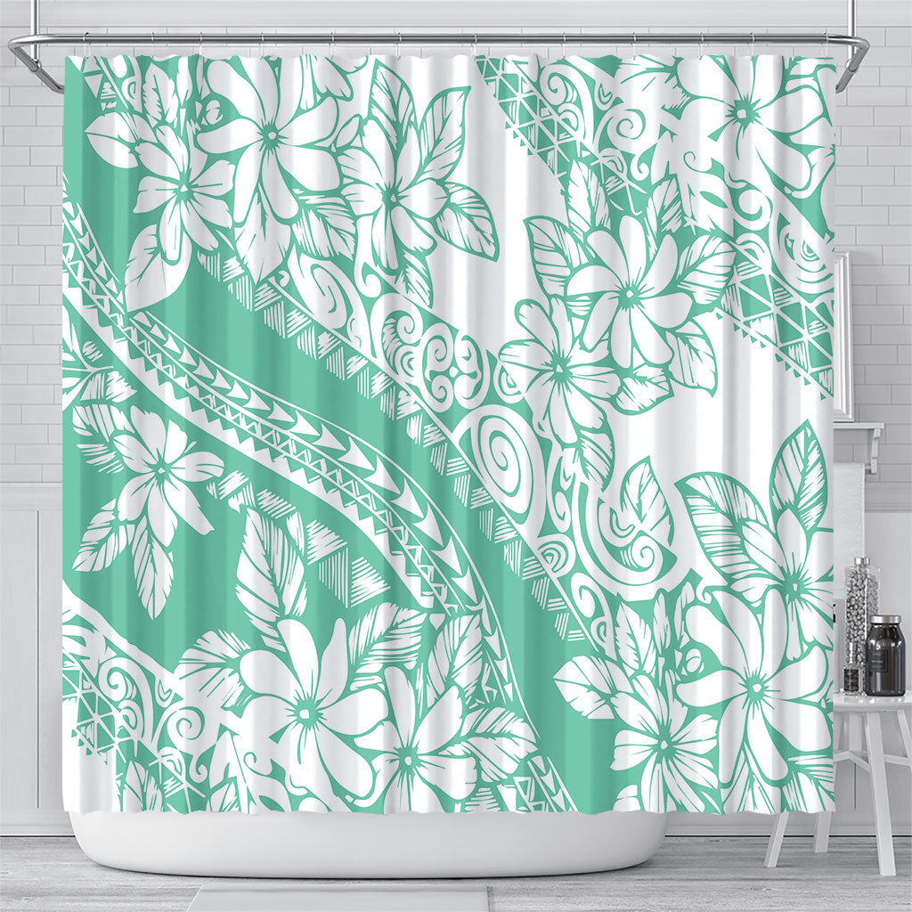 Polynesian Tiare Flower Cyan Pastel Vibes Shower Curtain LT14 - Polynesian Pride
