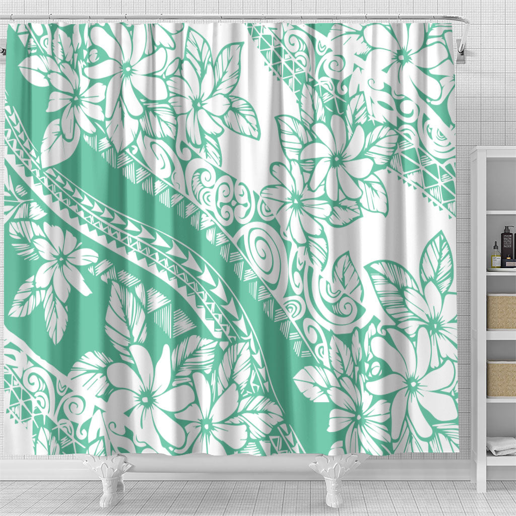 Polynesian Tiare Flower Cyan Pastel Vibes Shower Curtain LT14 - Polynesian Pride