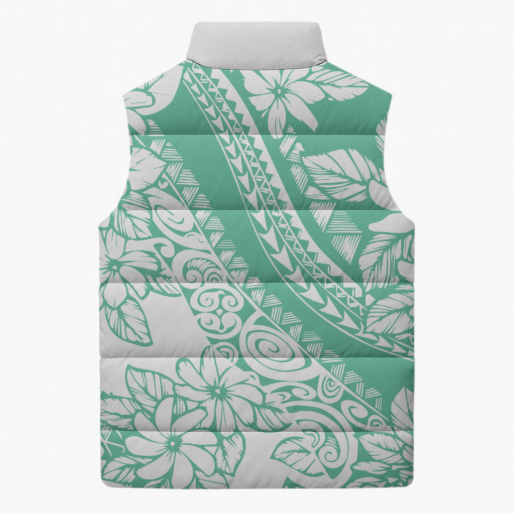 Polynesian Tiare Flower Cyan Pastel Vibes Sleeveless Puffer Jacket LT14 - Polynesian Pride