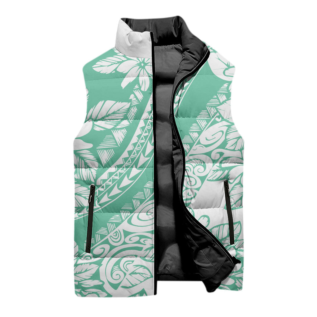 Polynesian Tiare Flower Cyan Pastel Vibes Sleeveless Puffer Jacket LT14 - Polynesian Pride