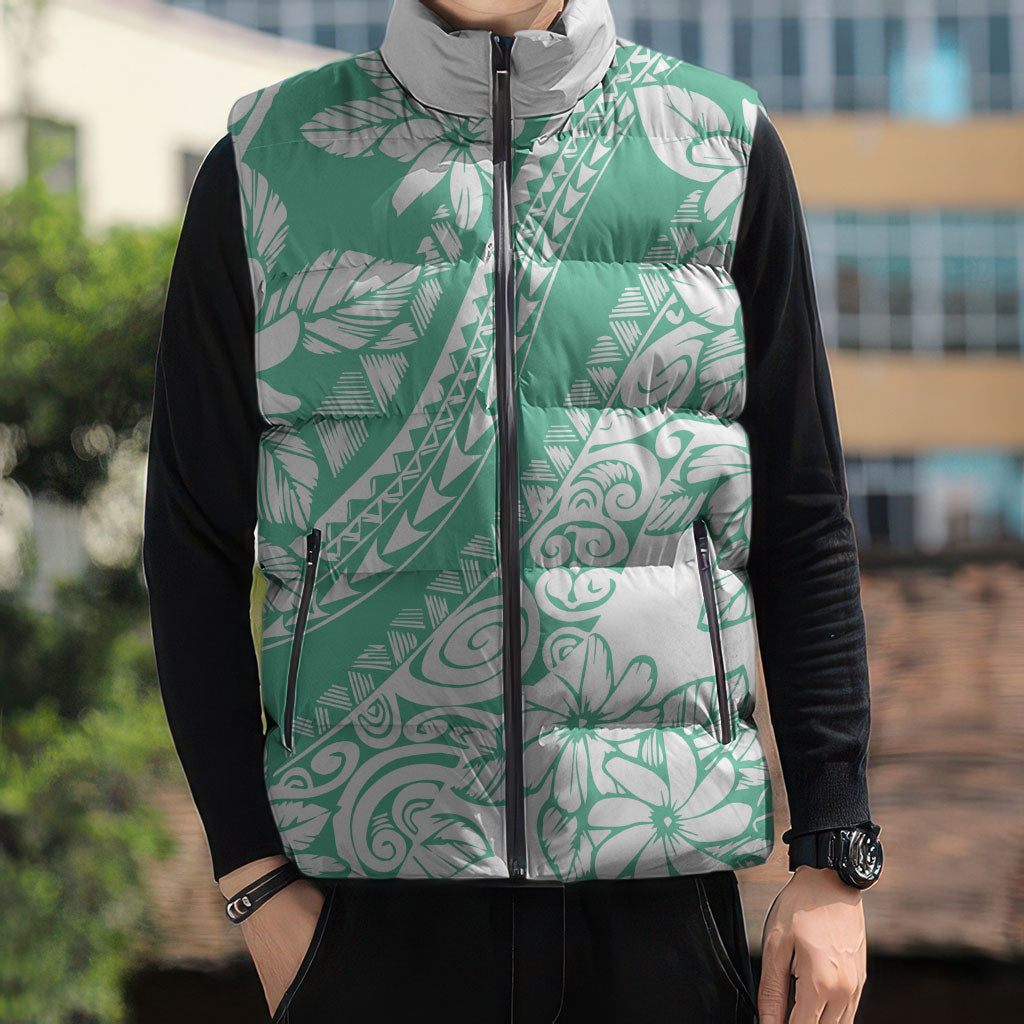 Polynesian Tiare Flower Cyan Pastel Vibes Sleeveless Puffer Jacket LT14 - Polynesian Pride