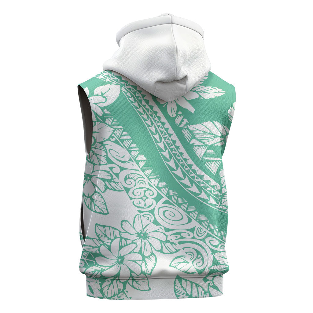 Polynesian Tiare Flower Cyan Pastel Vibes Sleeveless Zip Hoodie LT14 - Polynesian Pride