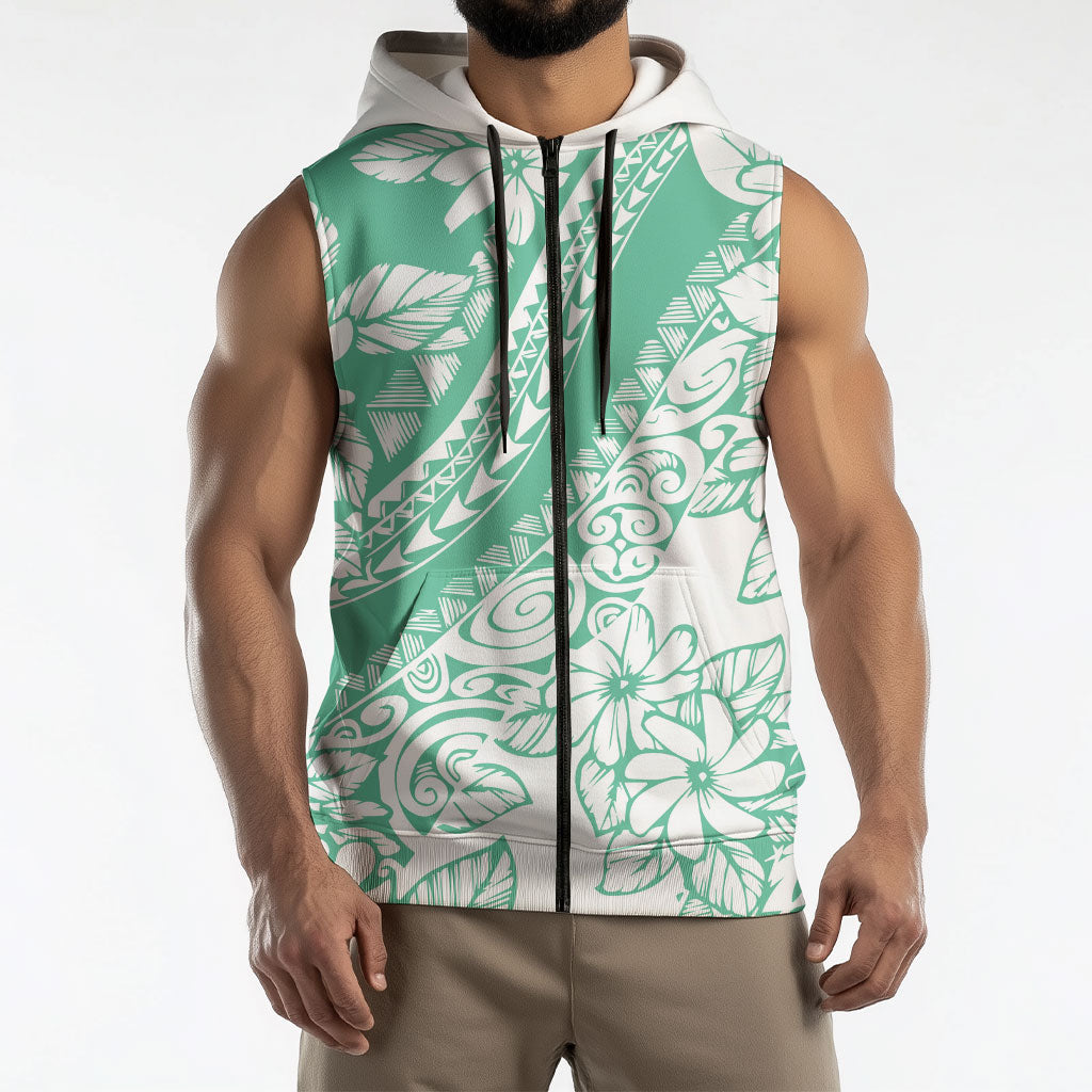 Polynesian Tiare Flower Cyan Pastel Vibes Sleeveless Zip Hoodie LT14 - Polynesian Pride