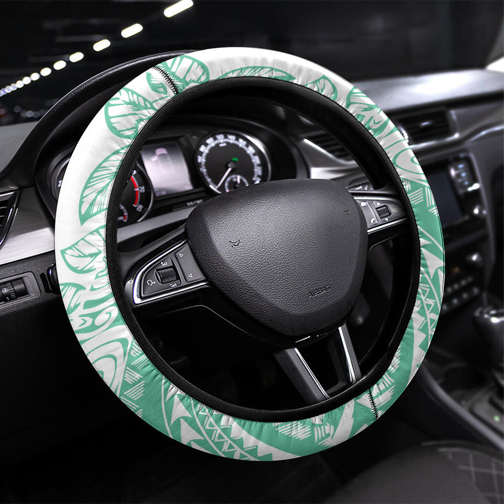 Polynesian Tiare Flower Cyan Pastel Vibes Steering Wheel Cover LT14 Universal Fit Cyan - Polynesian Pride