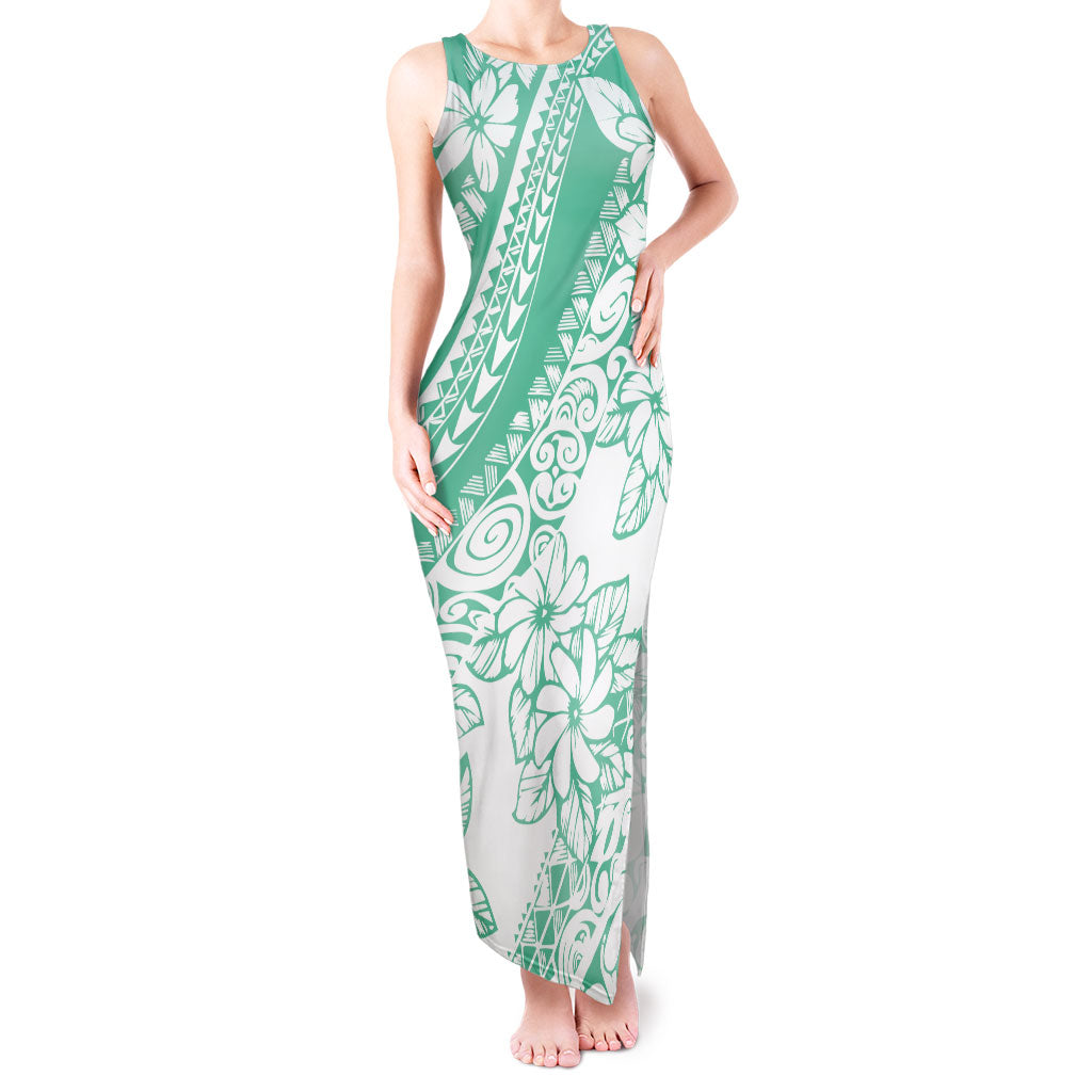 Polynesian Tiare Flower Cyan Pastel Vibes Tank Maxi Dress LT14 Women Cyan - Polynesian Pride