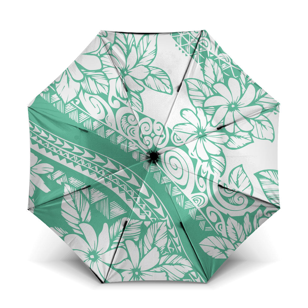Polynesian Tiare Flower Cyan Pastel Vibes Umbrella LT14 One Size Folded 11.42 inch Opened Diameter 37.4 inch Cyan - Polynesian Pride