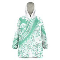 Polynesian Tiare Flower Cyan Pastel Vibes Wearable Blanket Hoodie