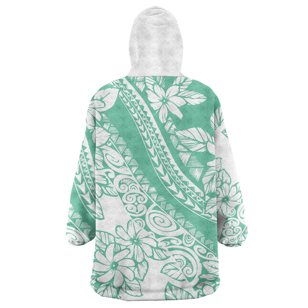 Polynesian Tiare Flower Cyan Pastel Vibes Wearable Blanket Hoodie