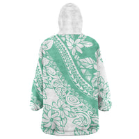 Polynesian Tiare Flower Cyan Pastel Vibes Wearable Blanket Hoodie