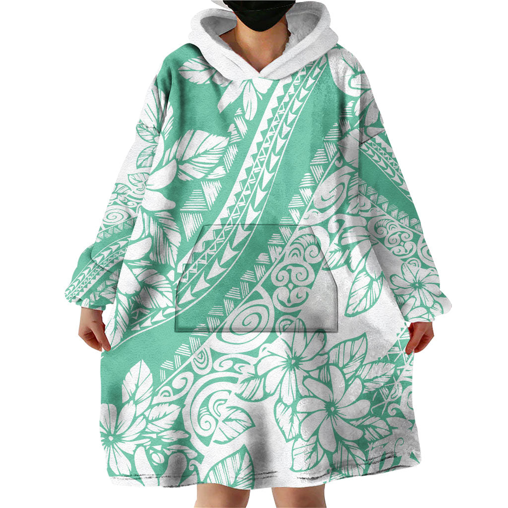 Polynesian Tiare Flower Cyan Pastel Vibes Wearable Blanket Hoodie