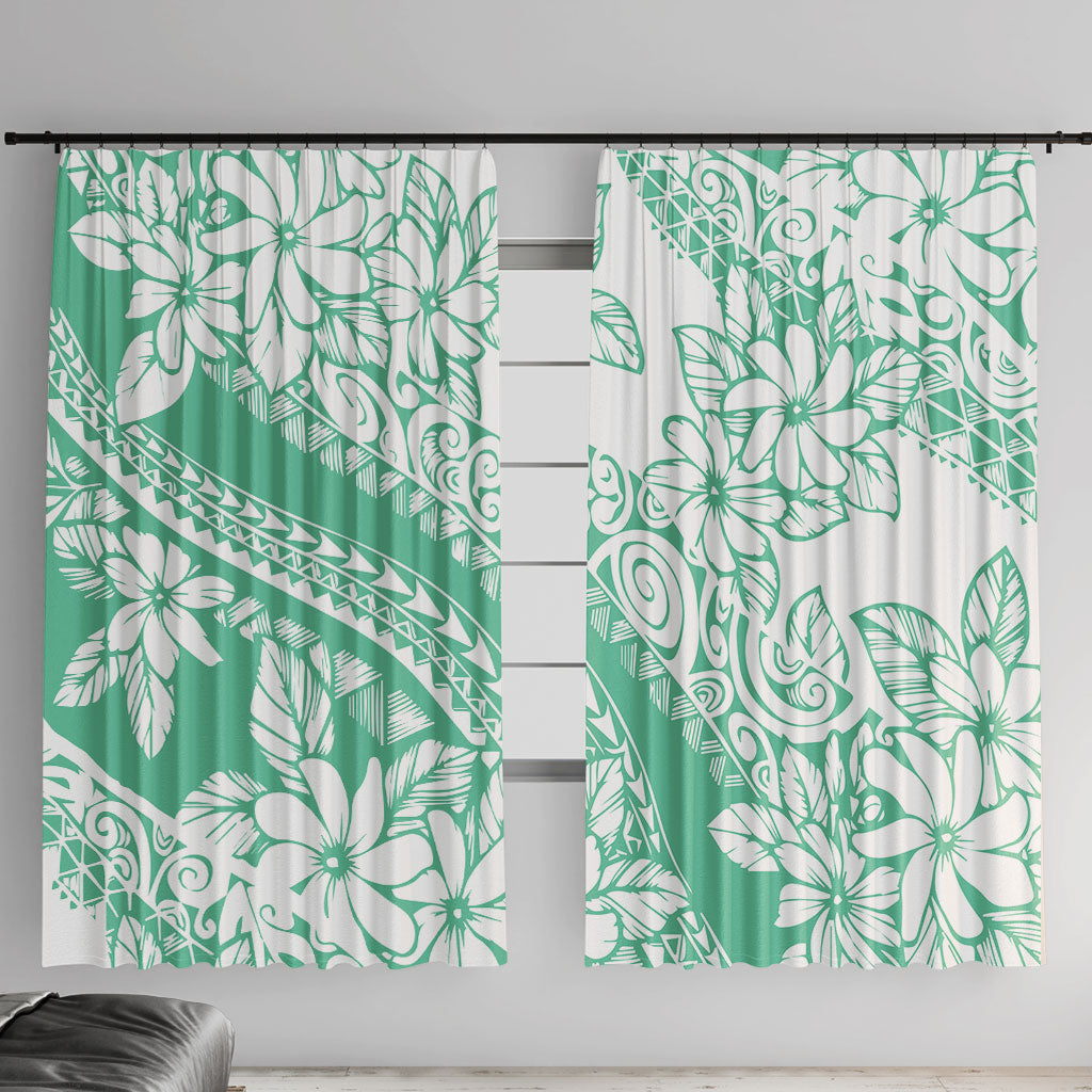 Polynesian Tiare Flower Cyan Pastel Vibes Window Curtain LT14 With Hooks Cyan - Polynesian Pride