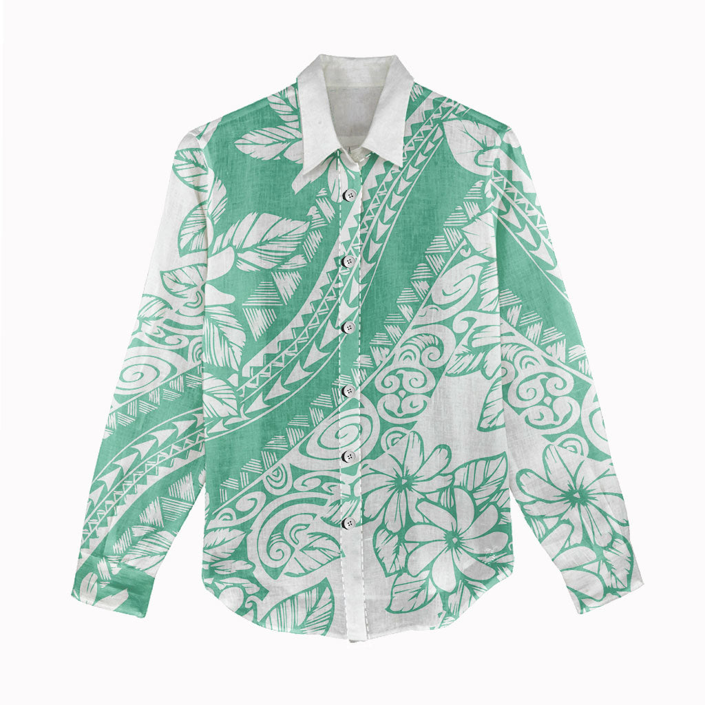 Polynesian Tiare Flower Cyan Pastel Vibes Women Casual Shirt