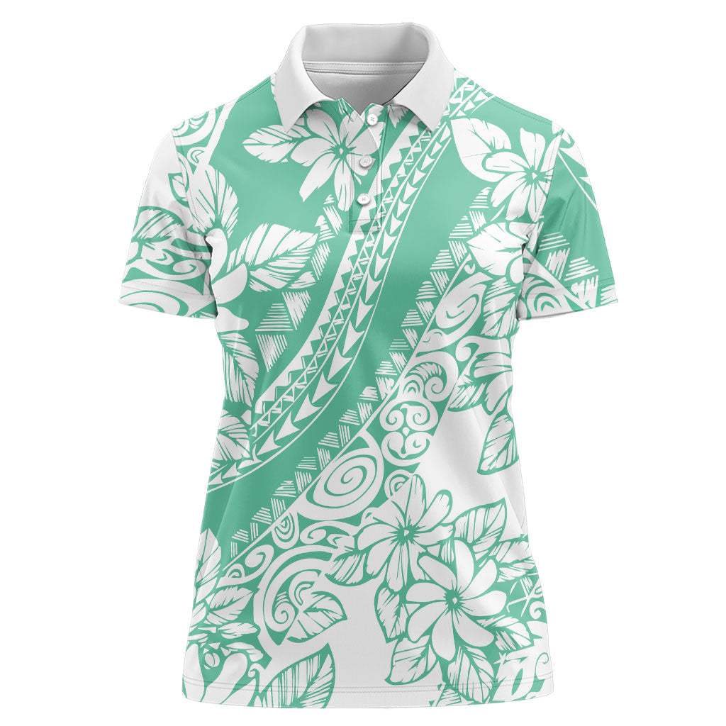 Polynesian Tiare Flower Cyan Pastel Vibes Women Polo Shirt LT14 Female Cyan - Polynesian Pride