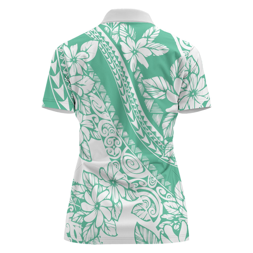 Polynesian Tiare Flower Cyan Pastel Vibes Women Polo Shirt LT14 - Polynesian Pride
