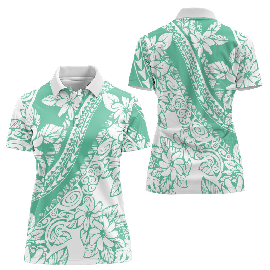 Polynesian Tiare Flower Cyan Pastel Vibes Women Polo Shirt LT14 - Polynesian Pride
