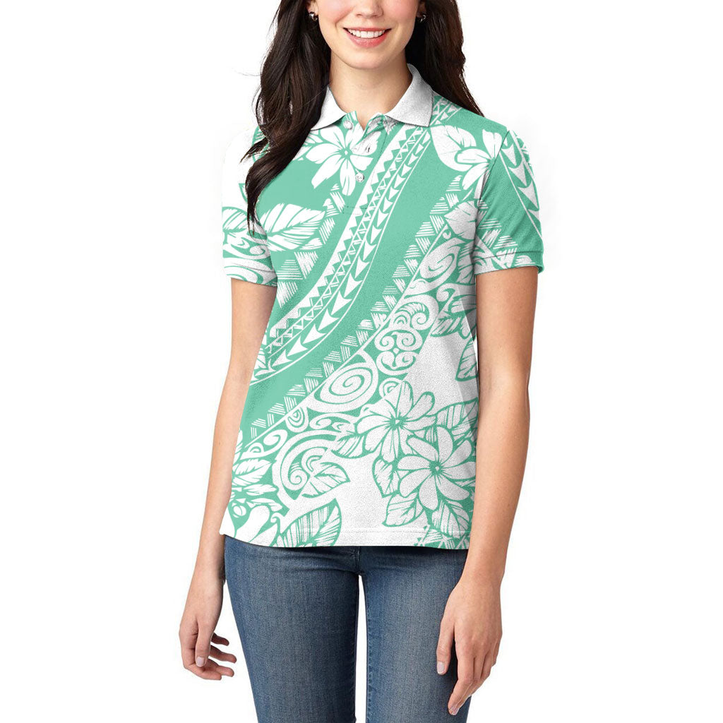 Polynesian Tiare Flower Cyan Pastel Vibes Women Polo Shirt LT14 - Polynesian Pride