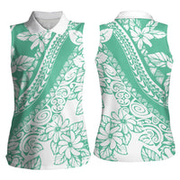 Polynesian Tiare Flower Cyan Pastel Vibes Women Sleeveless Polo Shirt