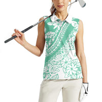 Polynesian Tiare Flower Cyan Pastel Vibes Women Sleeveless Polo Shirt