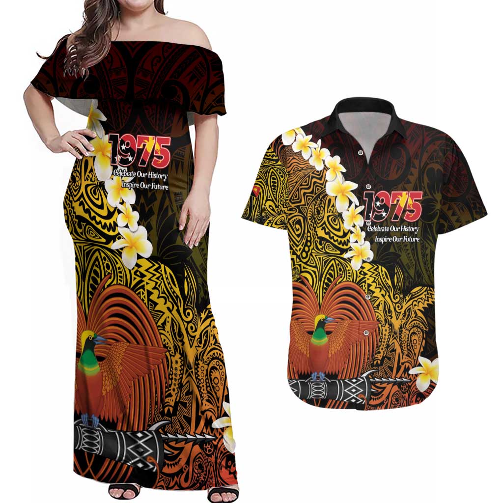 Papua New Guinea 1975 Couples Matching Off Shoulder Maxi Dress and Hawaiian Shirt Create Our History Inspire Our Future - Polynesian Pride