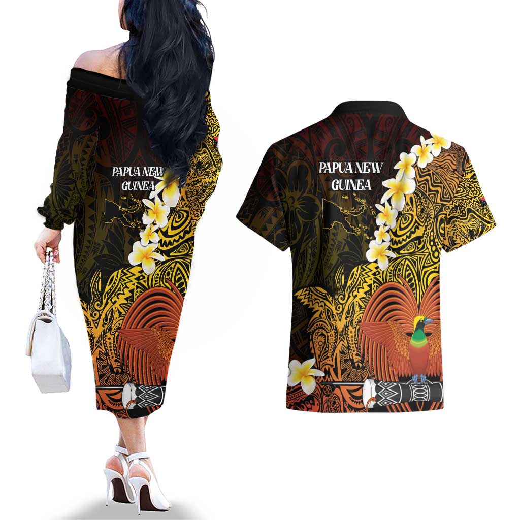 Papua New Guinea 1975 Couples Matching Off The Shoulder Long Sleeve Dress and Hawaiian Shirt Create Our History Inspire Our Future - Polynesian Pride
