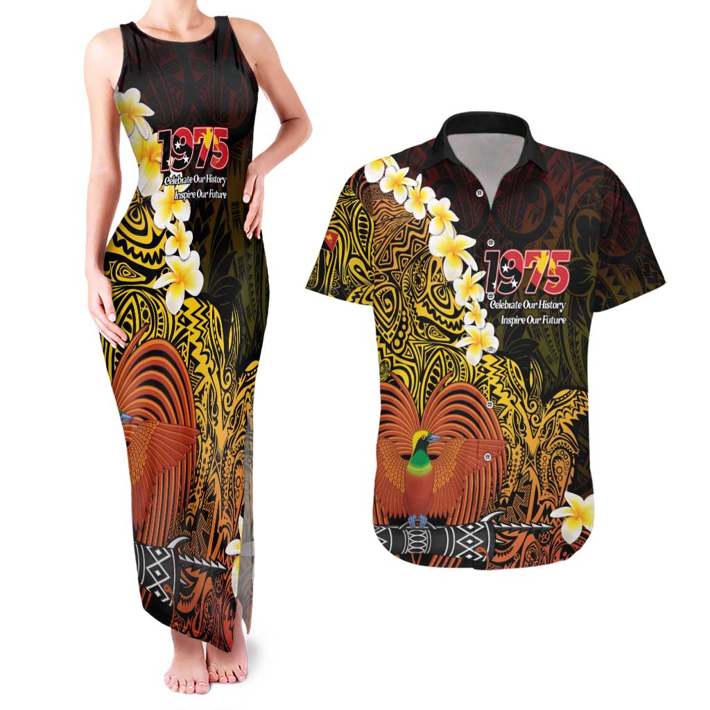 Papua New Guinea 1975 Couples Matching Tank Maxi Dress and Hawaiian Shirt Create Our History Inspire Our Future LT14 Black - Polynesian Pride