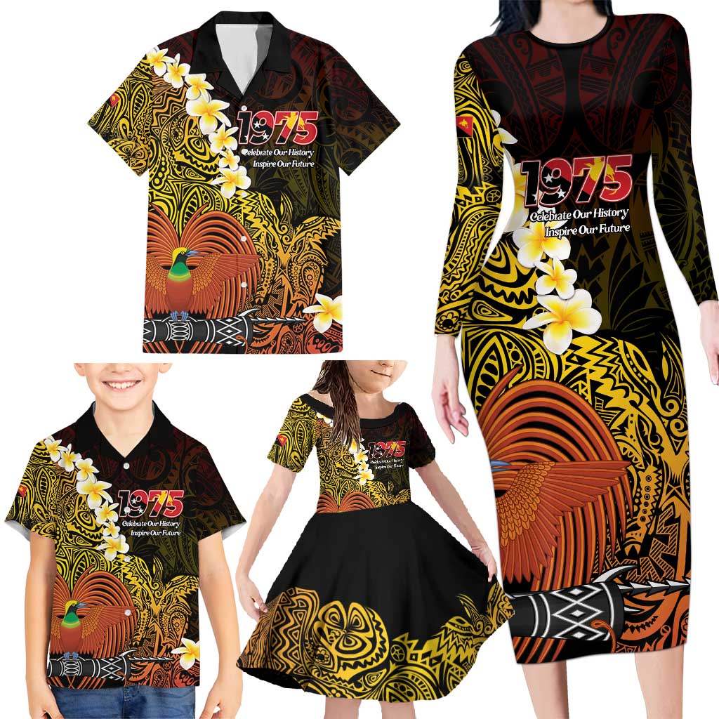 Papua New Guinea 1975 Family Matching Long Sleeve Bodycon Dress and Hawaiian Shirt Create Our History Inspire Our Future LT14 - Polynesian Pride