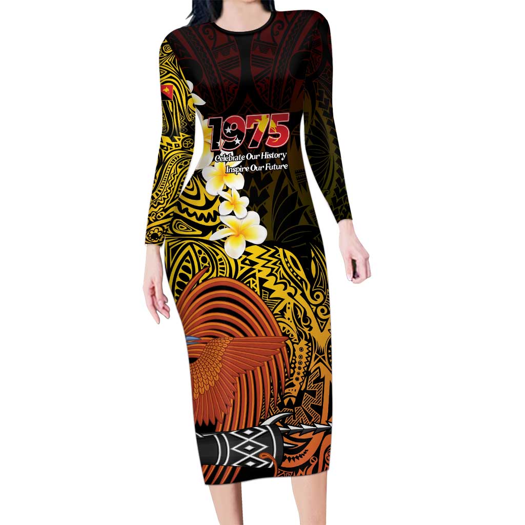 Papua New Guinea 1975 Family Matching Long Sleeve Bodycon Dress and Hawaiian Shirt Create Our History Inspire Our Future - Polynesian Pride
