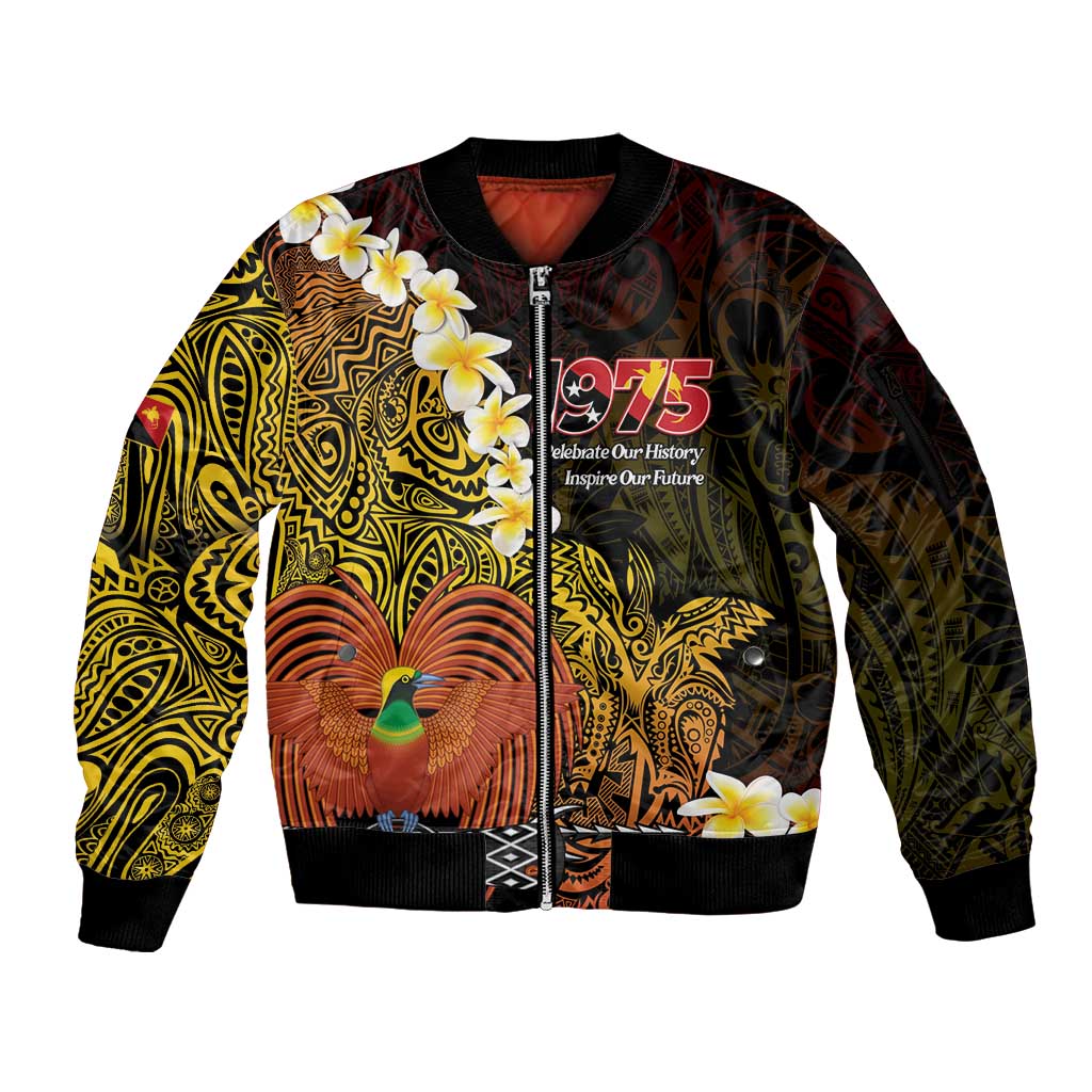 Papua New Guinea 1975 Sleeve Zip Bomber Jacket Create Our History Inspire Our Future - Polynesian Pride