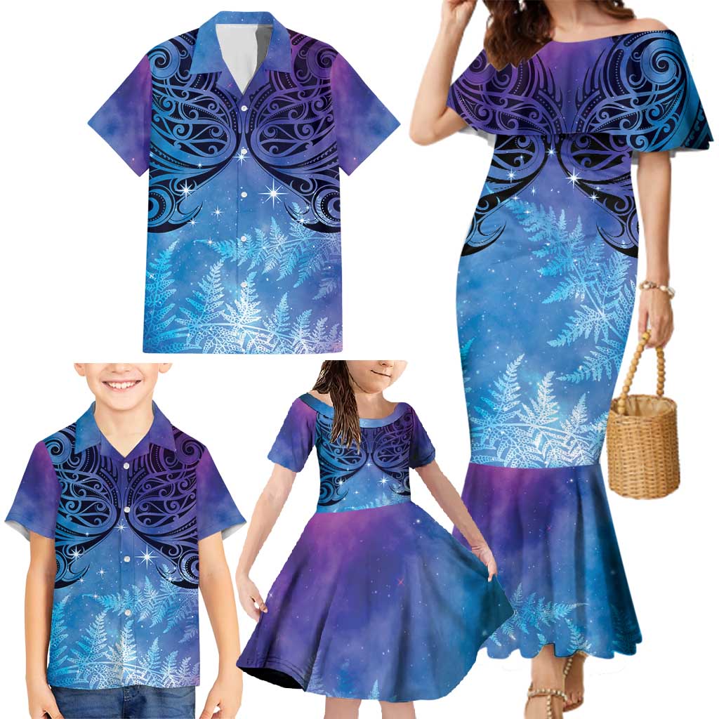 New Zealand Matariki Family Matching Mermaid Dress and Hawaiian Shirt Aotearoa Maori New Year Galaxy Maori Silver Fern