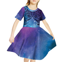 New Zealand Matariki Kid Short Sleeve Dress Aotearoa Maori New Year Galaxy Maori Silver Fern