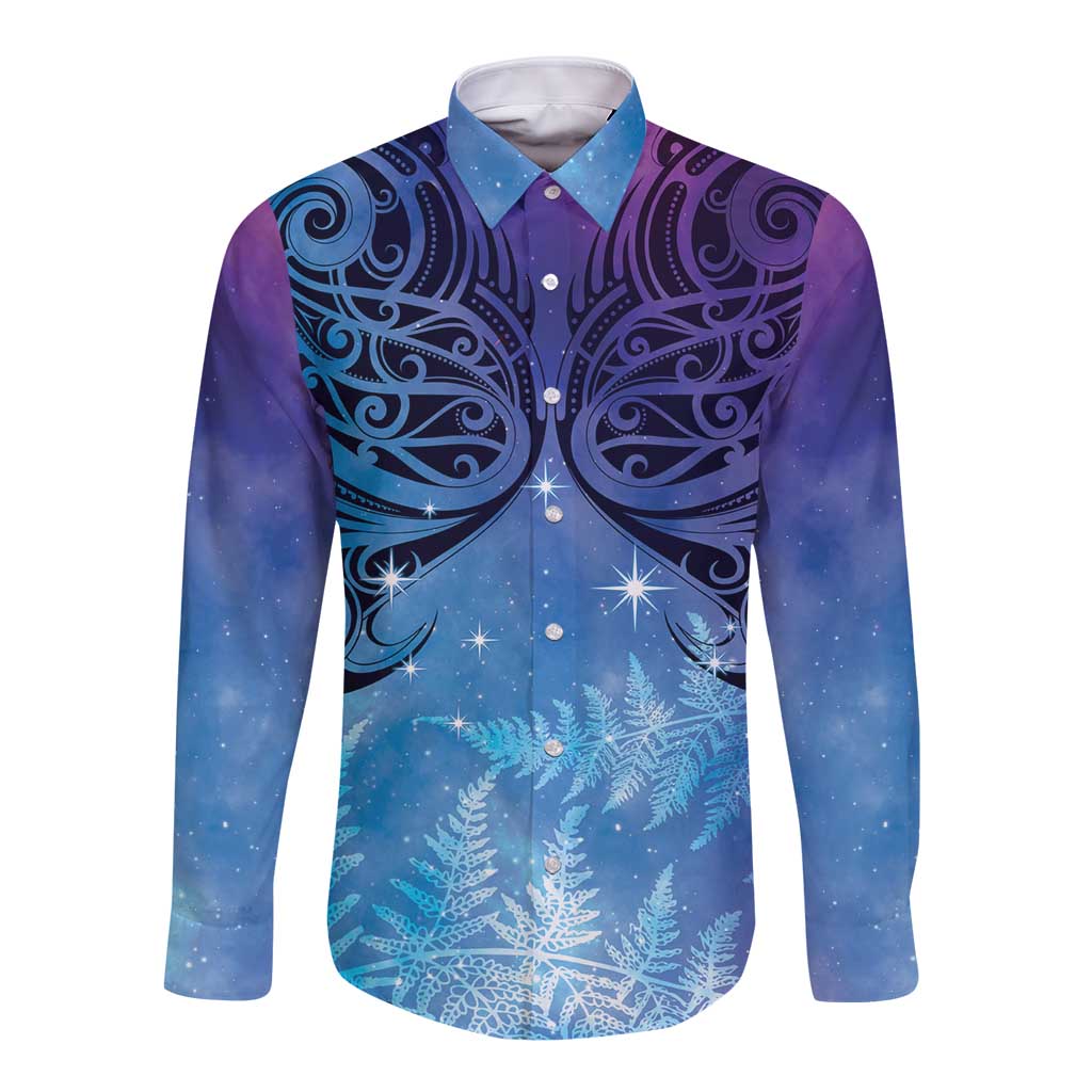 New Zealand Matariki Long Sleeve Button Shirt Aotearoa Maori New Year Galaxy Maori Silver Fern