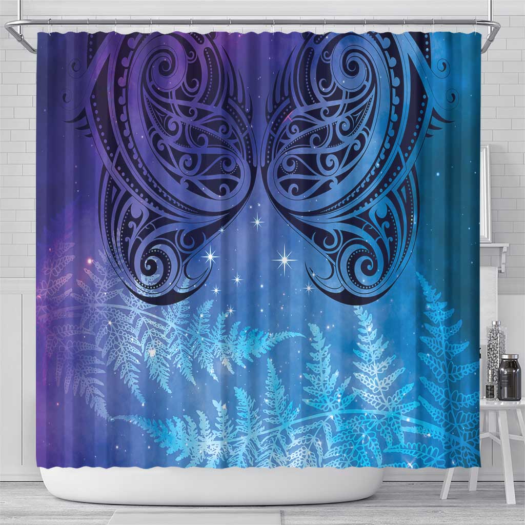 New Zealand Matariki Shower Curtain Aotearoa Maori New Year Galaxy Maori Silver Fern