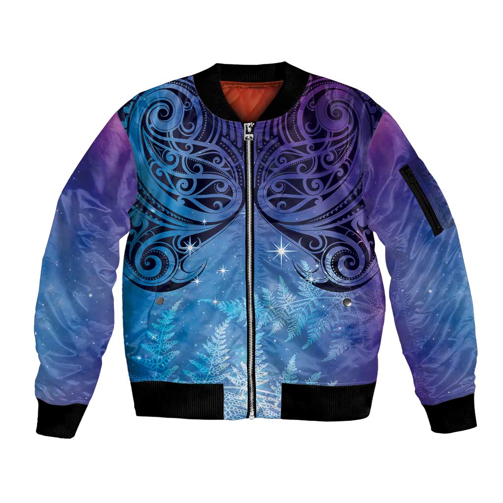 New Zealand Matariki Sleeve Zip Bomber Jacket Aotearoa Maori New Year Galaxy Maori Silver Fern