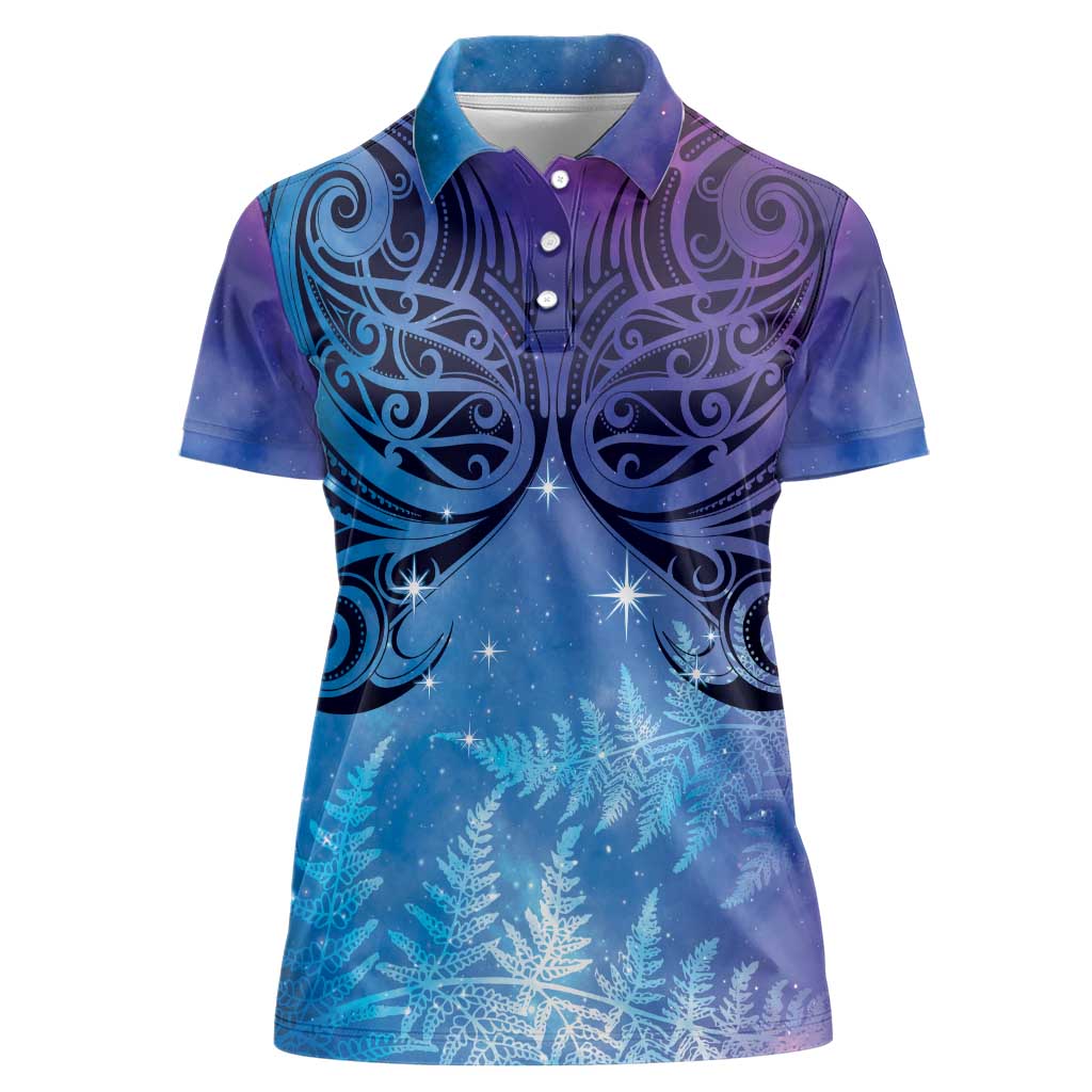 New Zealand Matariki Women Polo Shirt Aotearoa Maori New Year Galaxy Maori Silver Fern