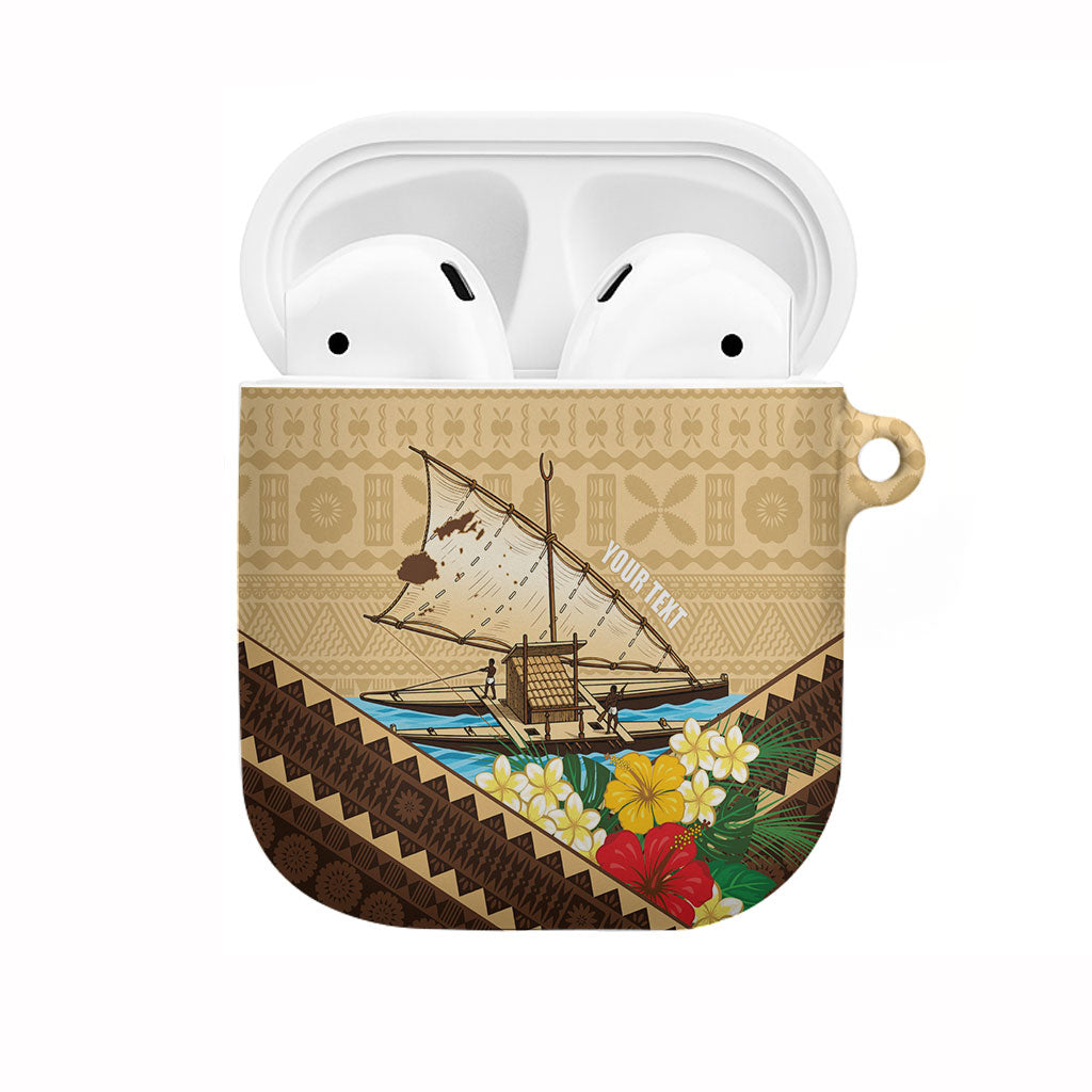 Personalised Bula Vinaka Fiji Drua AirPods Case Fijian Traditional Canoe Tapa Cloth Beige LT14 Beige - Polynesian Pride