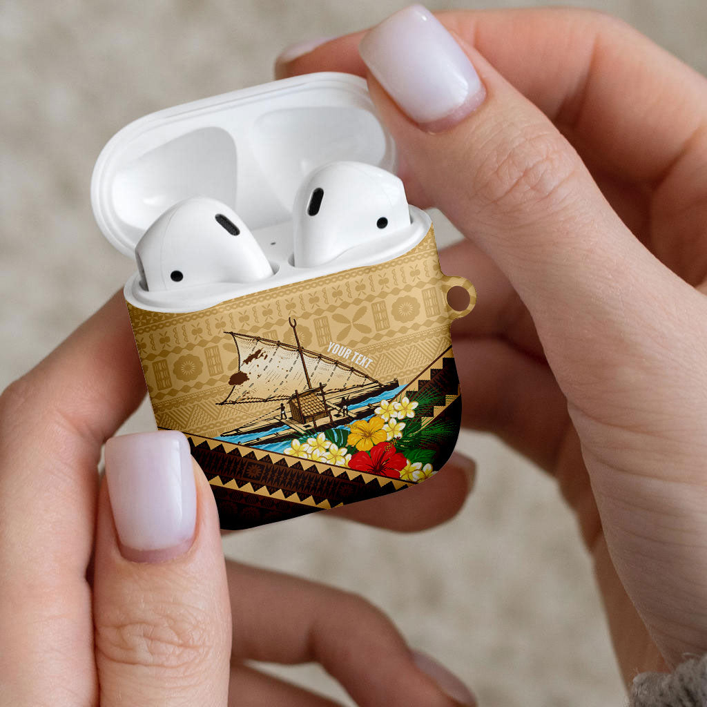 Personalised Bula Vinaka Fiji Drua AirPods Case Fijian Traditional Canoe Tapa Cloth Beige LT14 - Polynesian Pride