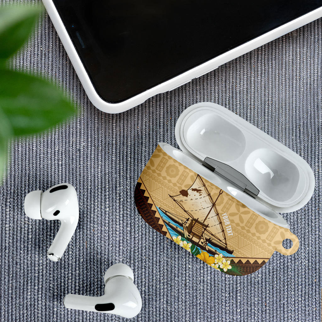 Personalised Bula Vinaka Fiji Drua AirPods Case Fijian Traditional Canoe Tapa Cloth Beige LT14 - Polynesian Pride
