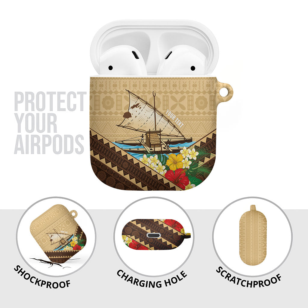 Personalised Bula Vinaka Fiji Drua AirPods Case Fijian Traditional Canoe Tapa Cloth Beige LT14 - Polynesian Pride