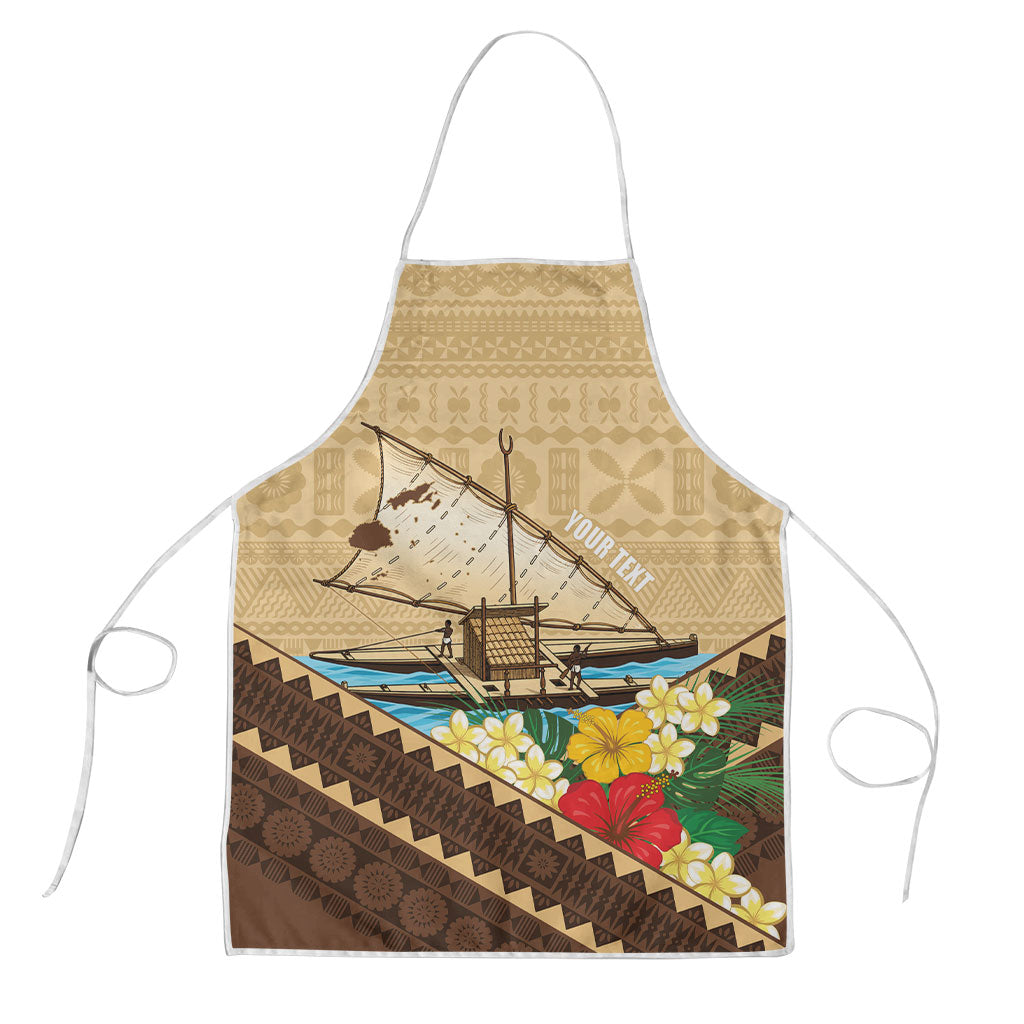 Personalised Bula Vinaka Fiji Drua Apron Fijian Traditional Canoe Tapa Cloth Beige LT14 Beige - Polynesian Pride