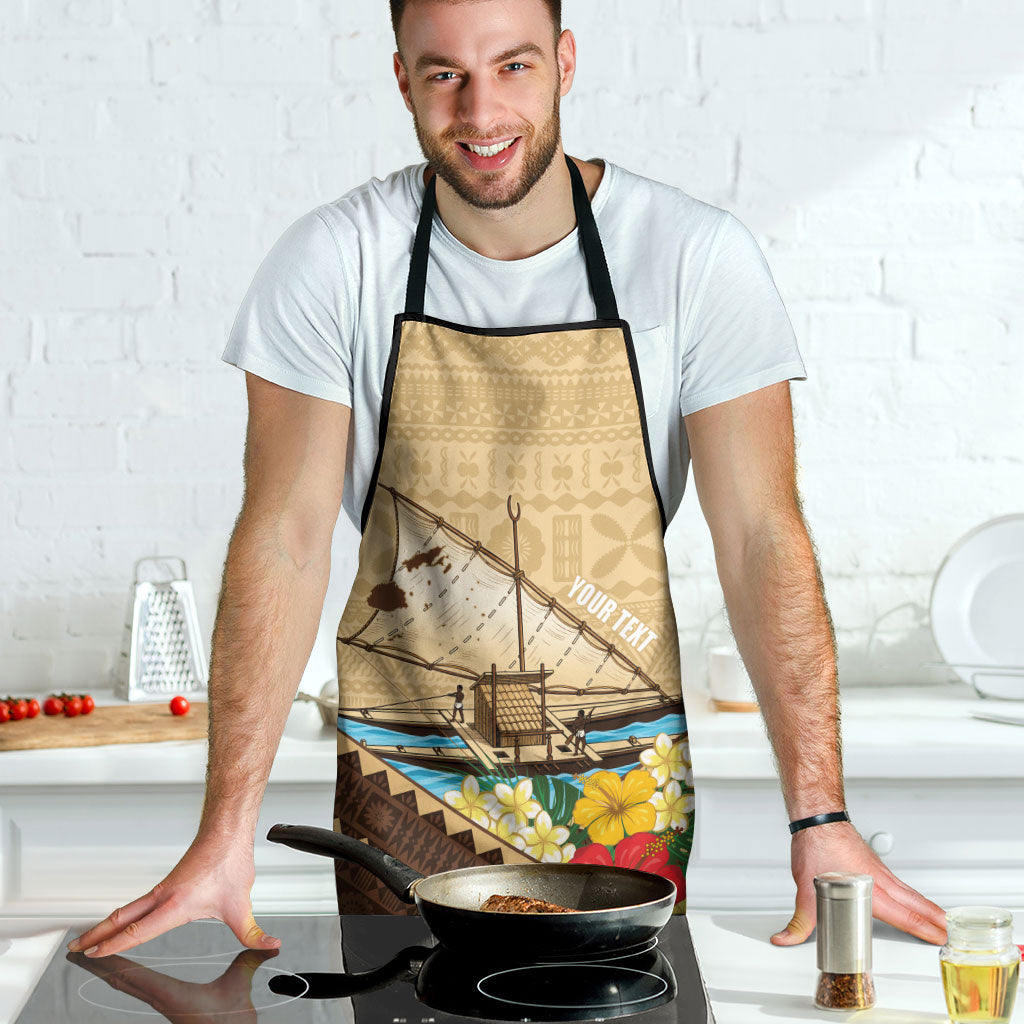 Personalised Bula Vinaka Fiji Drua Apron Fijian Traditional Canoe Tapa Cloth Beige LT14 - Polynesian Pride