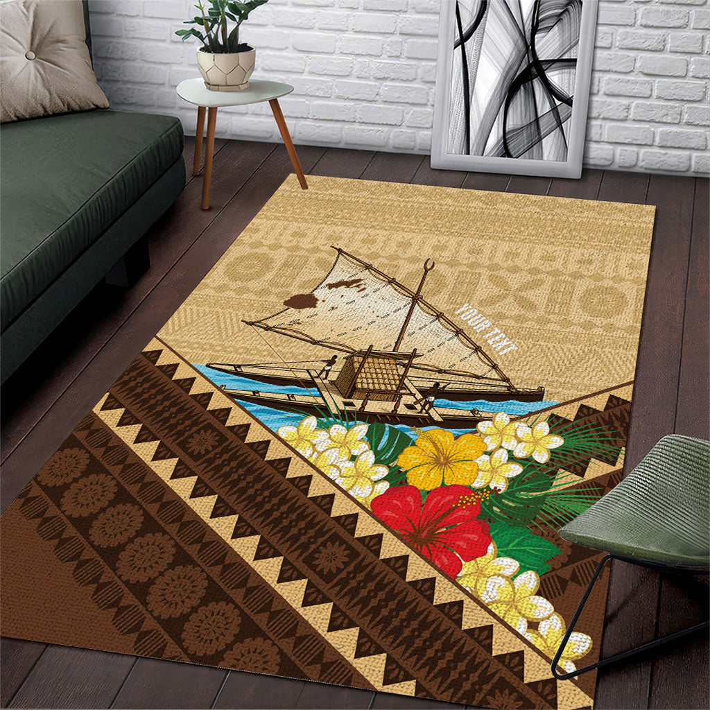 Personalised Bula Vinaka Fiji Drua Area Rug Fijian Traditional Canoe Tapa Cloth Beige LT14 Beige - Polynesian Pride