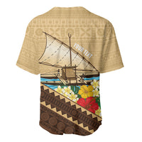 Personalised Bula Vinaka Fiji Drua Baseball Jersey Fijian Traditional Canoe Tapa Cloth Beige LT14 - Polynesian Pride