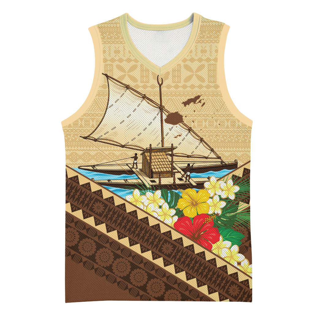 Personalised Bula Vinaka Fiji Drua Basketball Jersey Fijian Traditional Canoe Tapa Cloth Beige LT14 Unisex Beige - Polynesian Pride