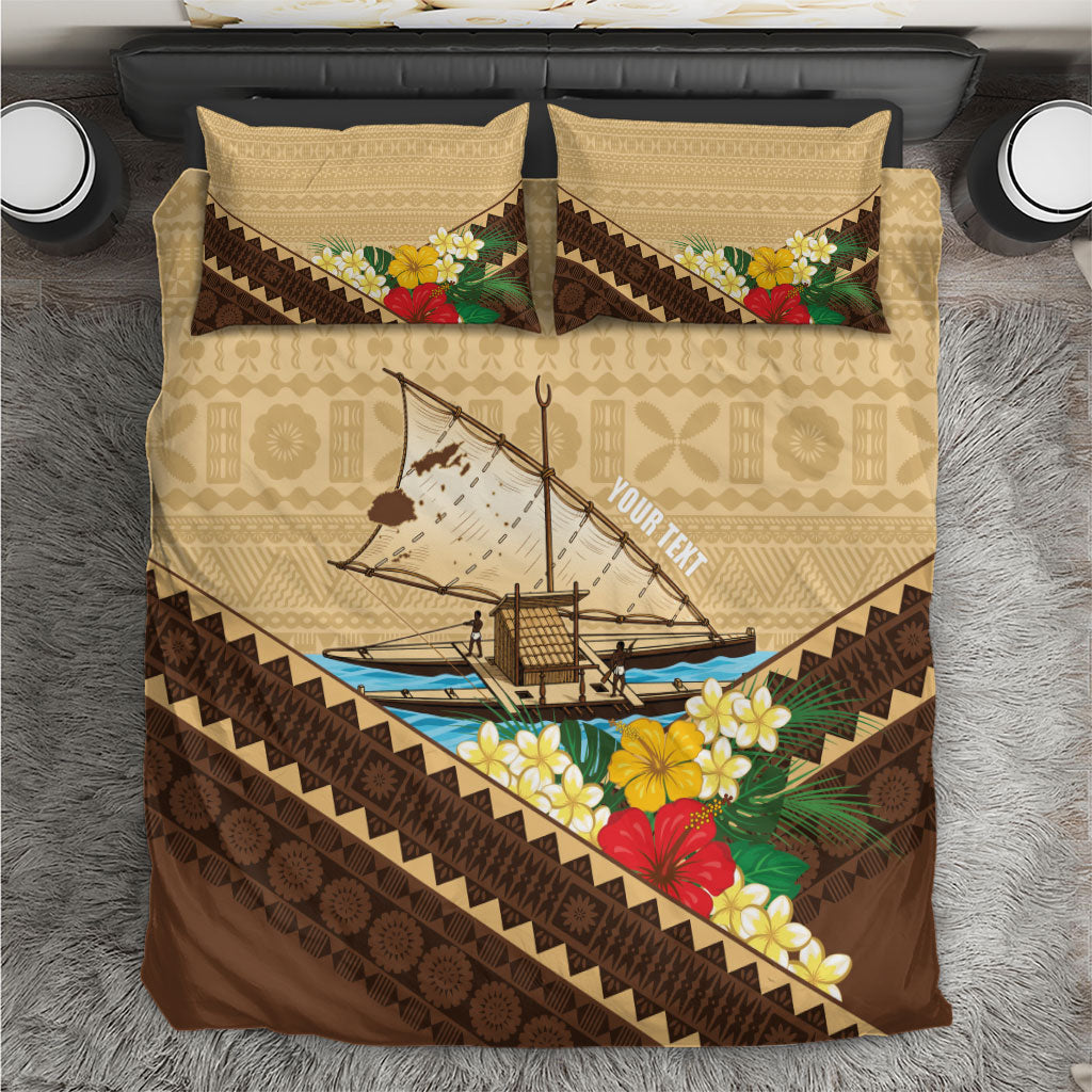 Personalised Bula Vinaka Fiji Drua Bedding Set Fijian Traditional Canoe Tapa Cloth Beige LT14 Beige - Polynesian Pride
