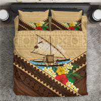 Personalised Bula Vinaka Fiji Drua Bedding Set Fijian Traditional Canoe Tapa Cloth Beige LT14 Beige - Polynesian Pride