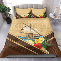 Personalised Bula Vinaka Fiji Drua Bedding Set Fijian Traditional Canoe Tapa Cloth Beige LT14 - Polynesian Pride